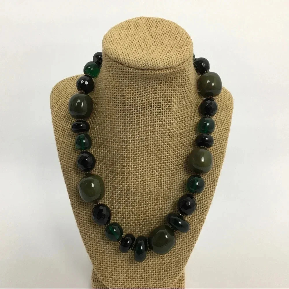 Olive Green And‎ Black Beaded Necklace